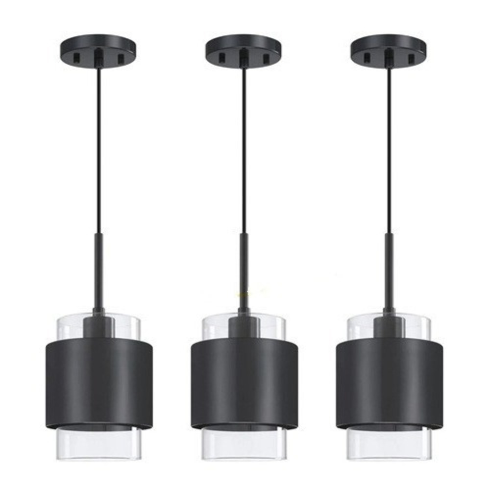 3 Pack 1 Light Hanging Kitchen Island Modern Industrial Farmhouse Glass and Blac
